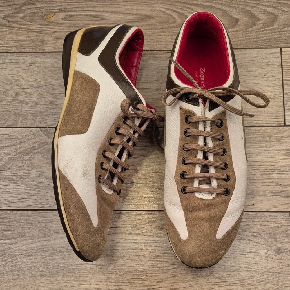 ERMENEGILDO ZEGNA Sport Italy Brown White Leather Mens Sz 10‎ Sneakers Shoes